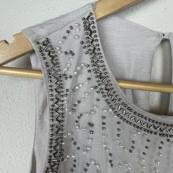 Jennifer Lopez Beige Sleeveless Top Size S – Beaded Chiffon Fairycore Keyhole - Picture 3 of 7